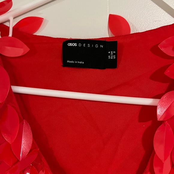 ASOS DESIGN all over feather embellished mini dress in red size 2 - Picture 9 of 11